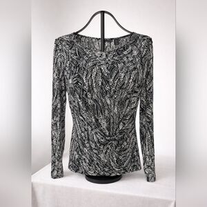 Tahari Black and White Long Sleeve Top